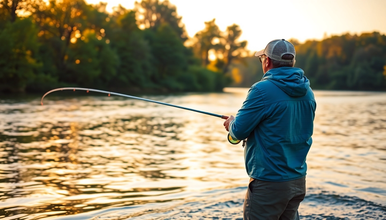 Capture the essence of fly fishing apparel with an angler wearing dynamic gear by a river.