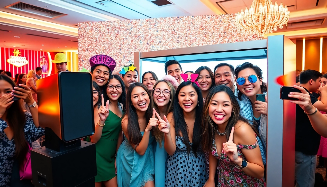 Enjoy cheerful moments with Photo Booth Rentals Las Vegas, featuring props and an engaging setup.