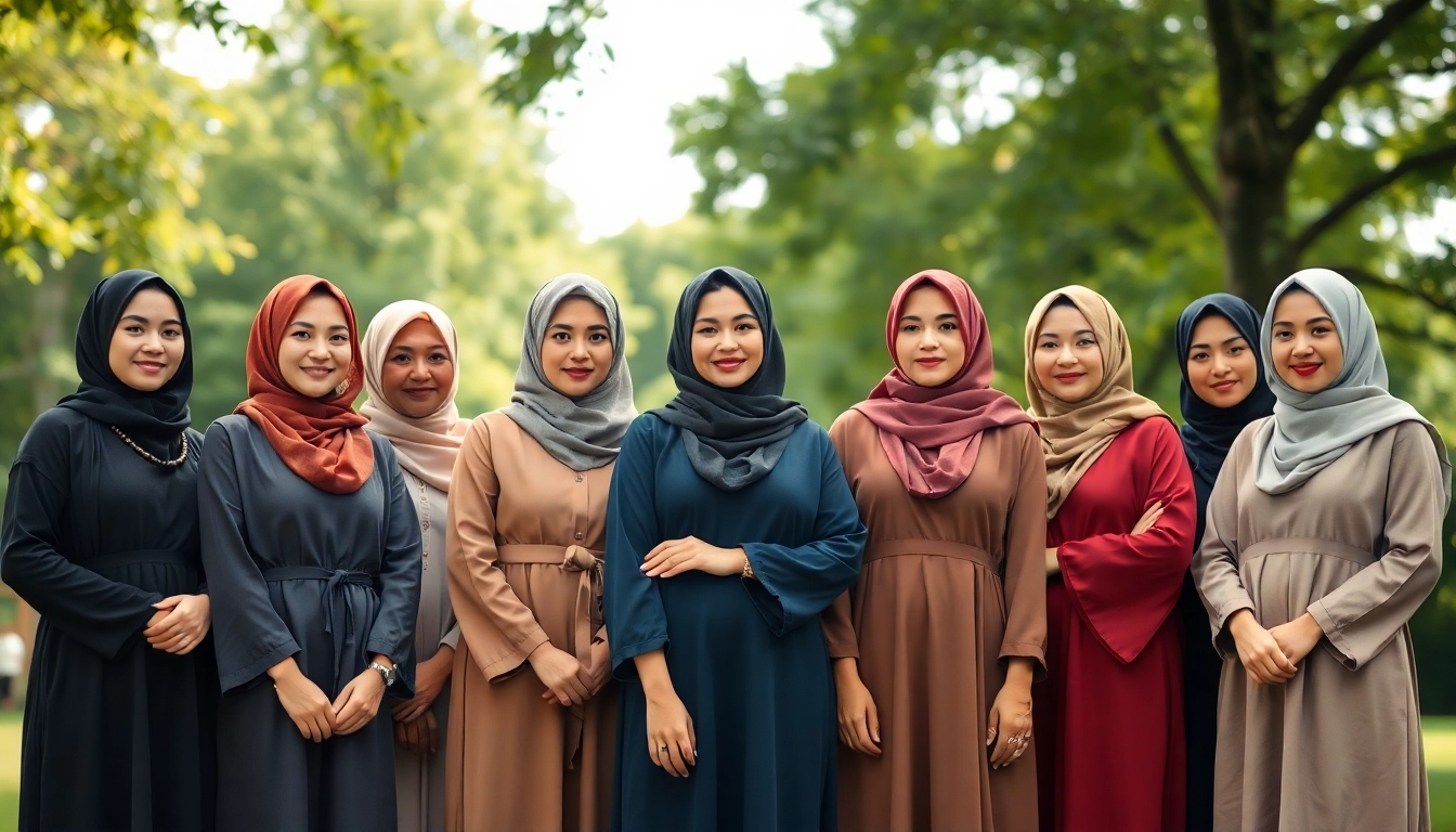 Elegant group of women in beautiful abayas representing a modest clothing manufacturer.