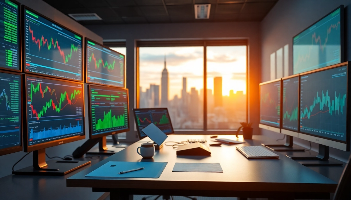 Analyze sway markets through a detailed trading setup with screens showcasing forex data.