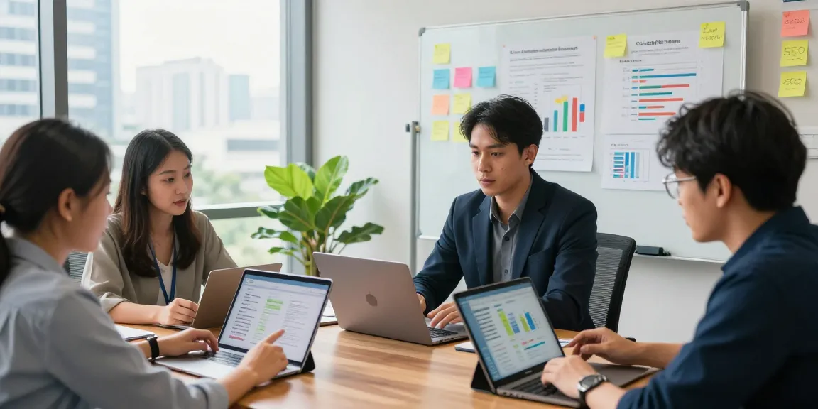SEO services in Malaysia team collaborating on digital marketing strategies in a modern office.
