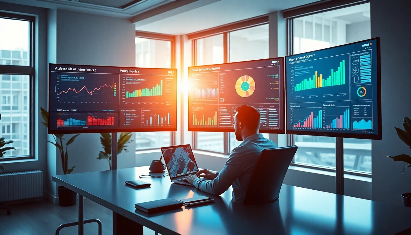 Cybersecurity AI workspace with graphs and metrics illustrating AI-driven security solutions.