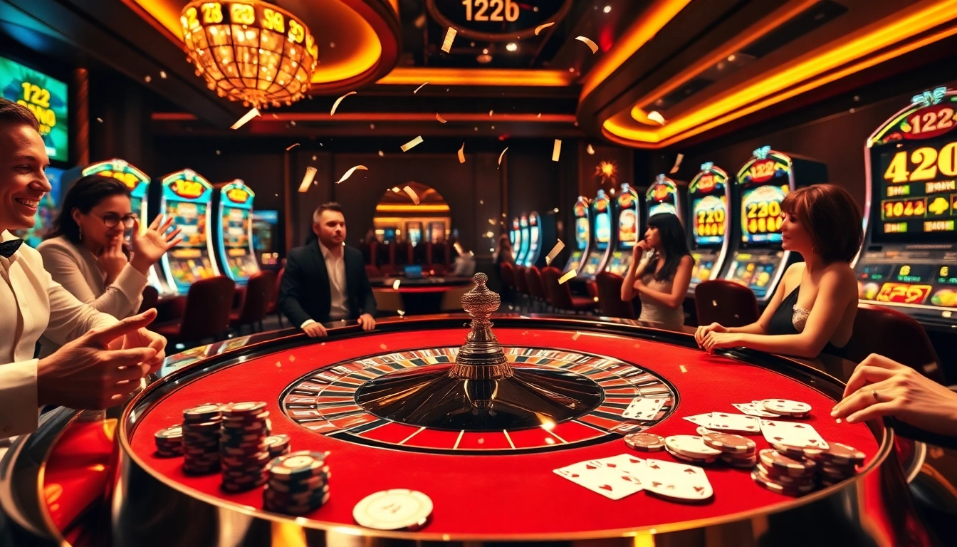 Players enjoying a thrilling moment at the casino table with 123b poker cards.