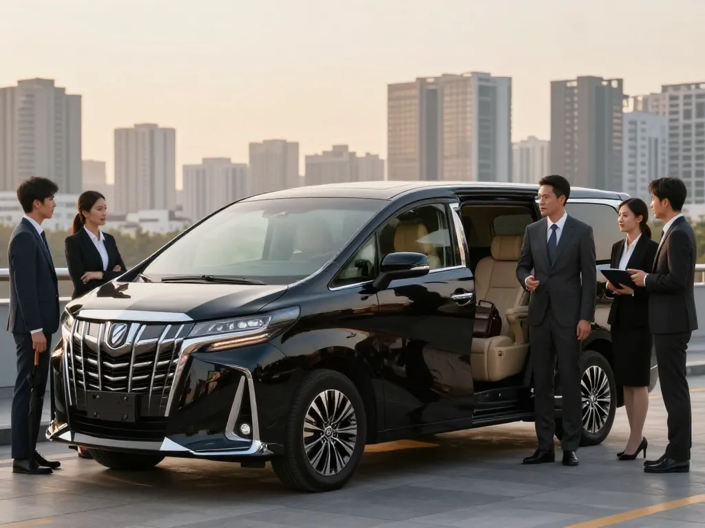 cho thuê xe Toyota Alphard trong không gian đô thị thanh lịch với tài xế chuyên nghiệp sẵn sàng hỗ trợ.