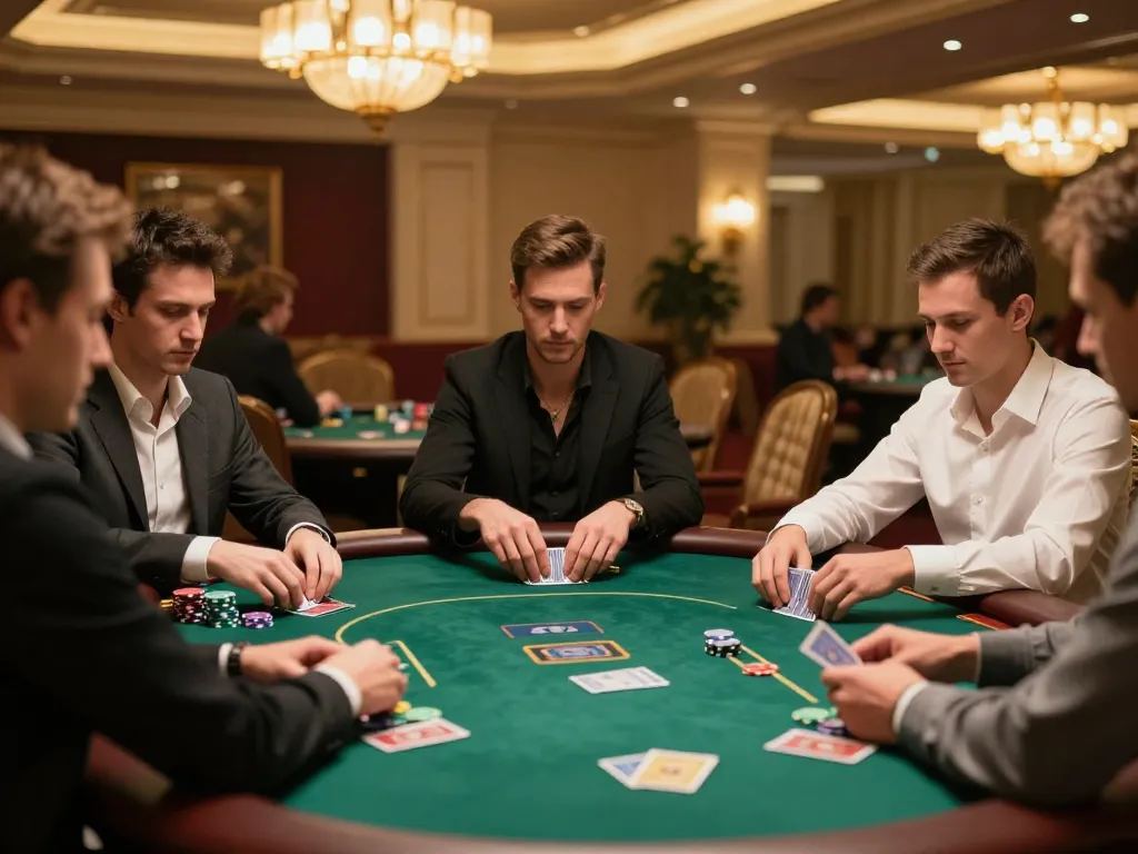 Players engaged in intense poker gameplay at TG88 casino, showcasing expert strategy and competitive atmosphere.
