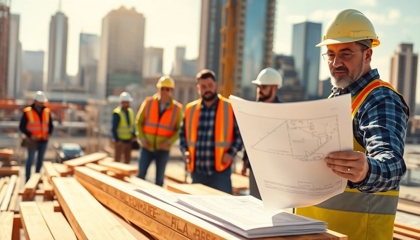 New York Construction Manager guiding a team on a project site amidst a dynamic city landscape.
