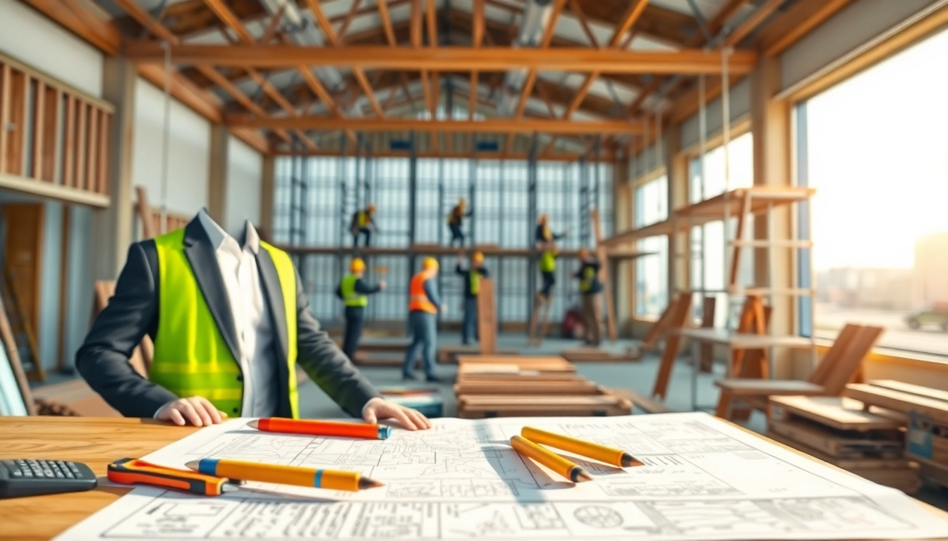 New Jersey Construction Manager evaluating work progress on a lively job site.