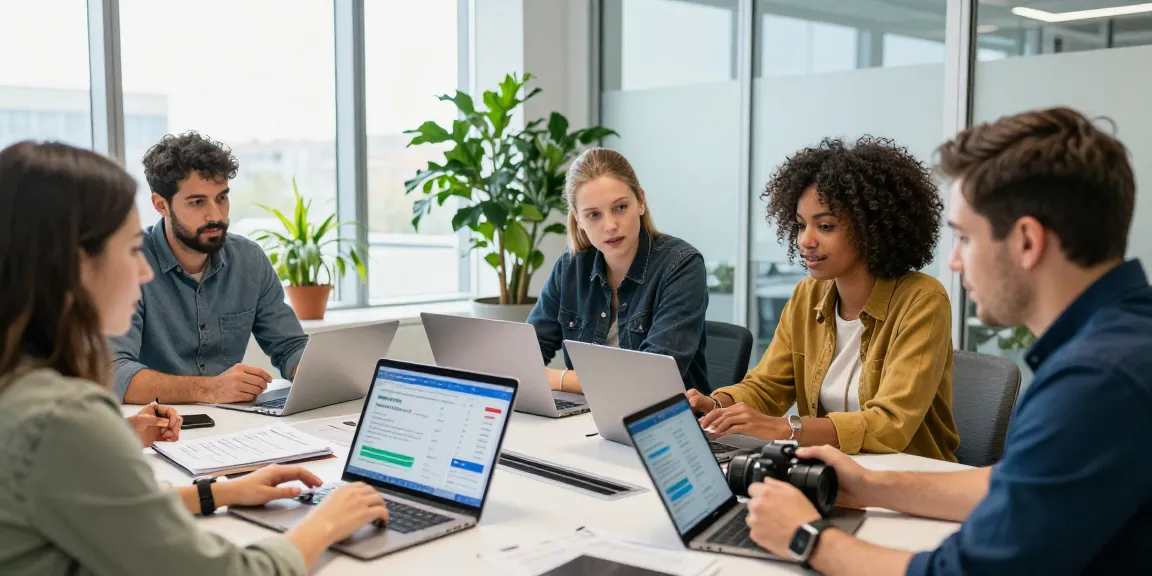 Compare business SIM only deals UK in a modern office setting with a diverse team discussing mobile plans.