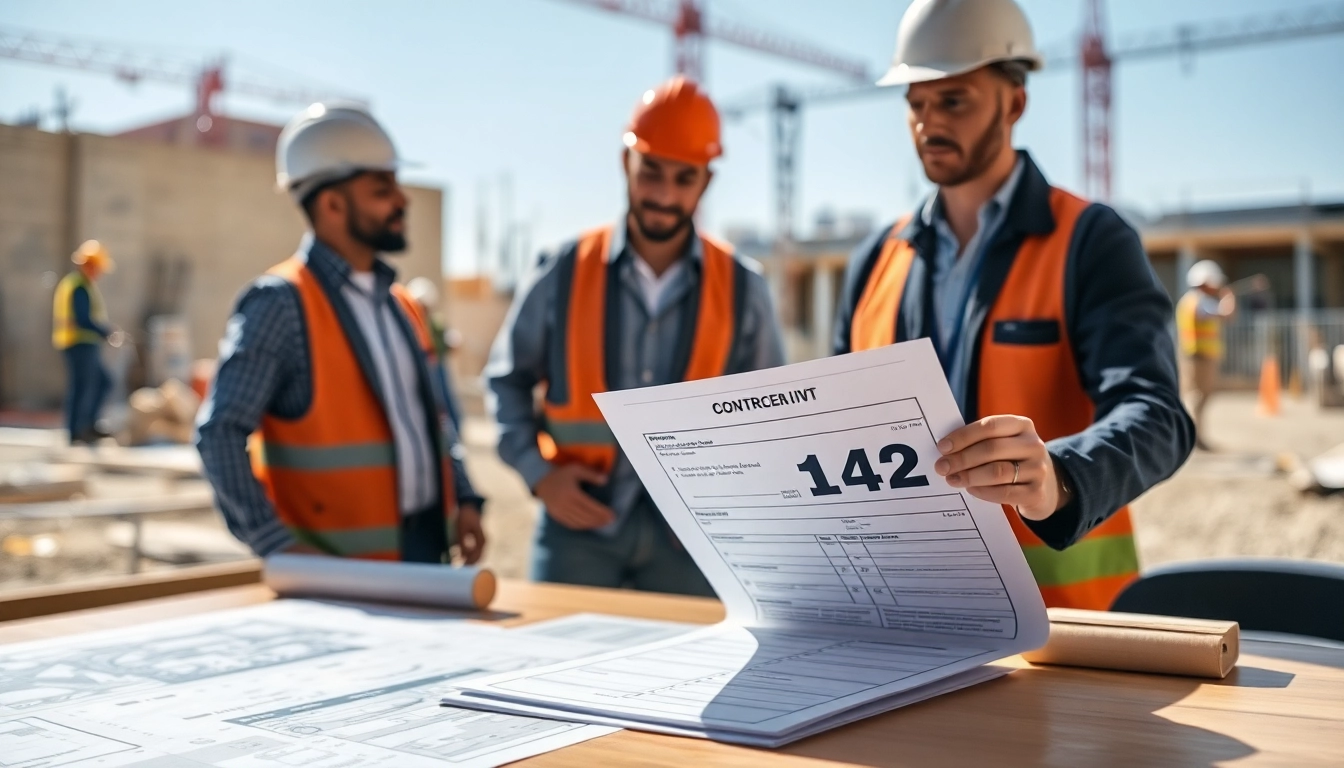 DAS 142 form being reviewed by a contractor in a busy construction site environment.