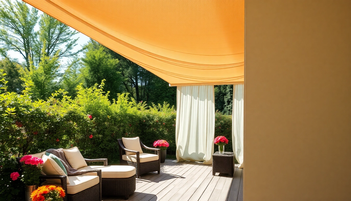 Showcasing Outdoor Shades that provide elegance and shade in a bright, inviting backyard.