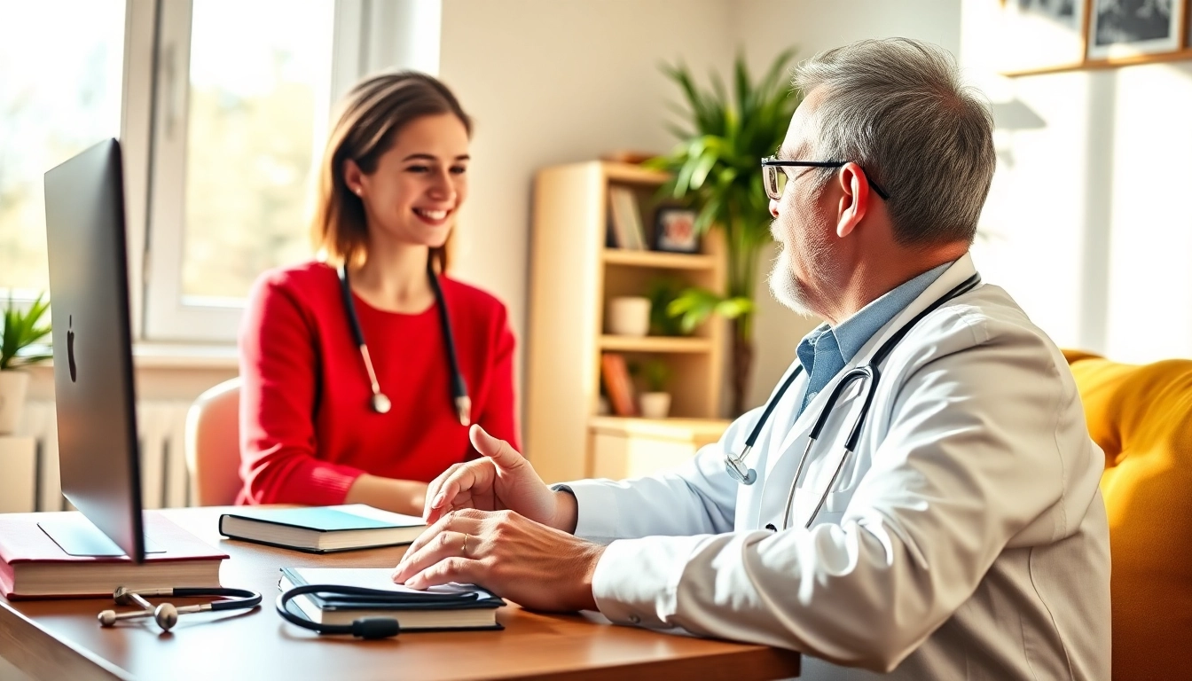 Online urgent care doctor visit with a doctor and patient in a video call setting.