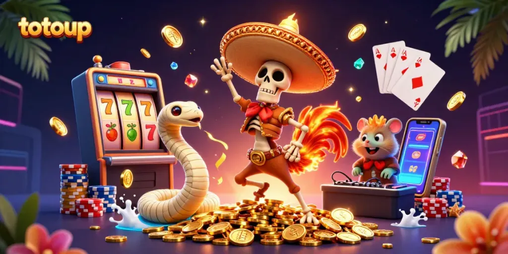 Engage with totoup for thrilling casino vibes featuring roosters and slot games.