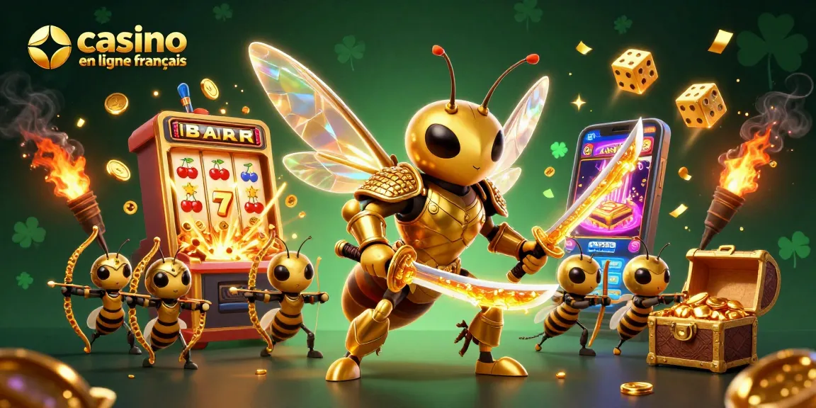 Jouez sur un casino en ligne français avec un jackpot et des gains en or qui explosent de joie.