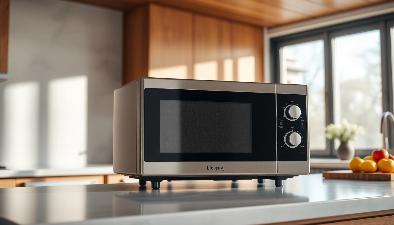 Efficient Microwave Oven in a stylish kitchen, showcasing modern design and functionality.