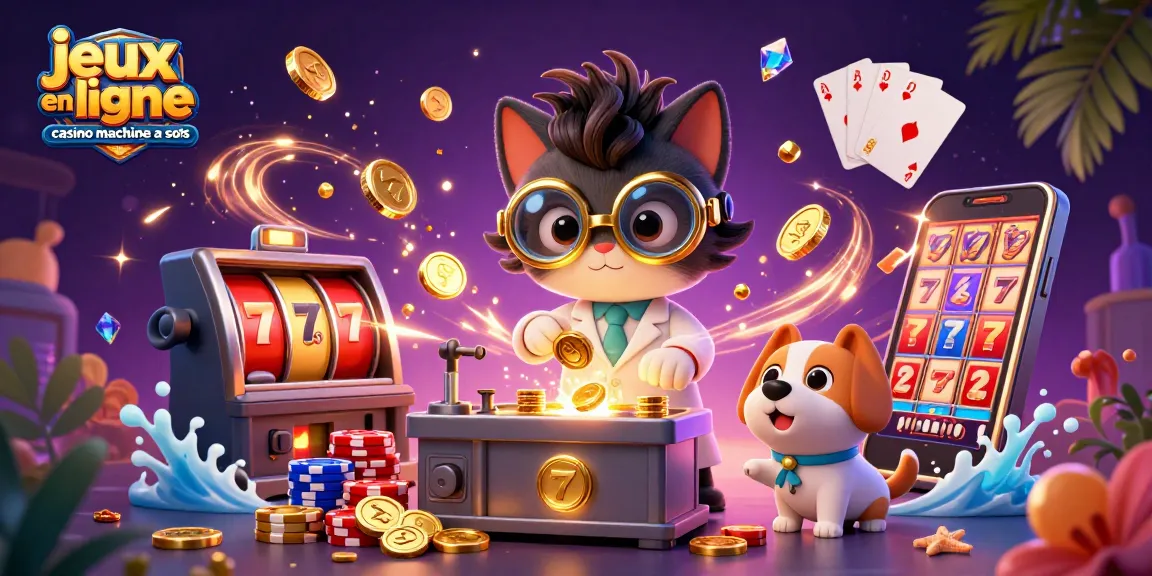 Profitez des jeux en ligne casino machine à sous avec une illustration dynamique de chat et chien en laboratoire.