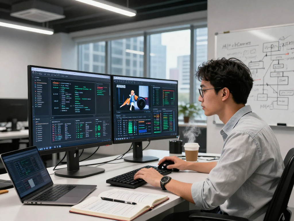 AI image detector being used by a data scientist in a modern office analyzing content for moderation accuracy.