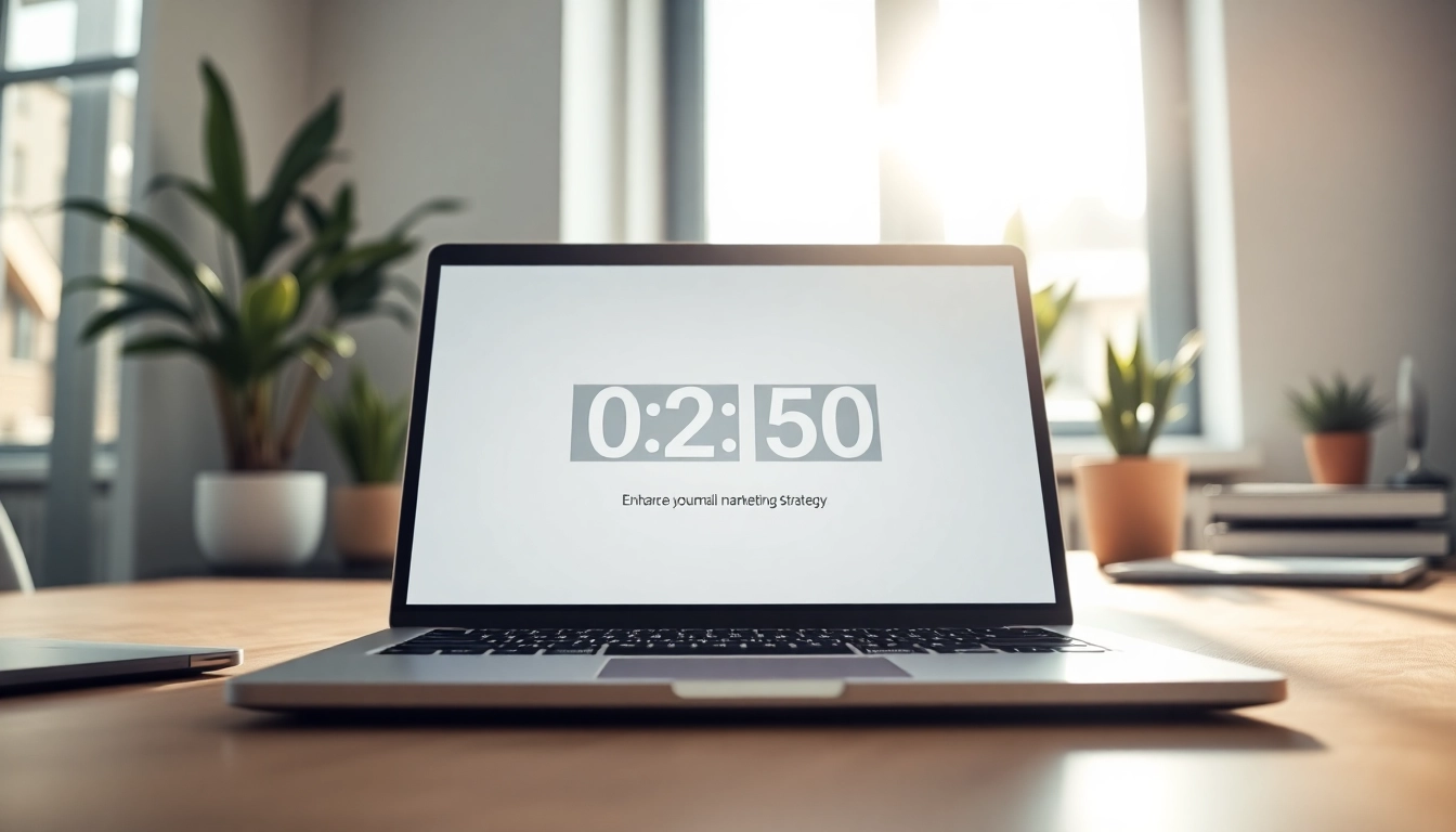 Utilize a hubspot email countdown timer displayed on a laptop in a professional office setup.
