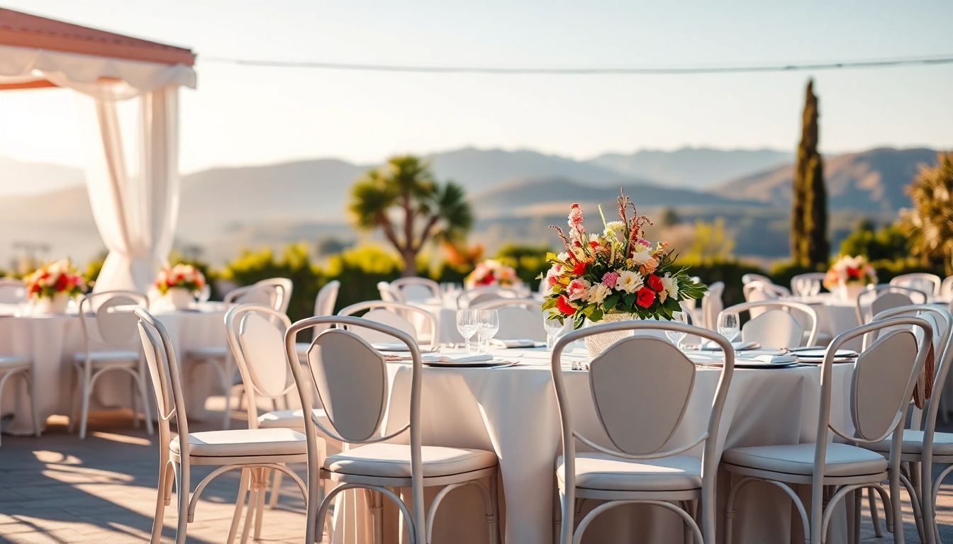 Stunning Event Rentals setup with elegant chairs and floral decorations ready for a gathering.