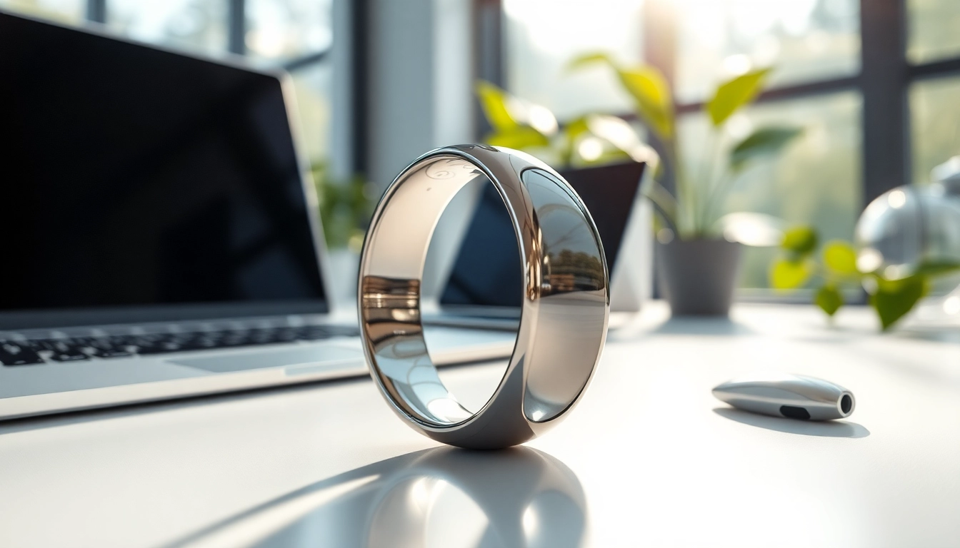 Showcasing the Smart Health Ring reflecting wellness in a modern workspace.