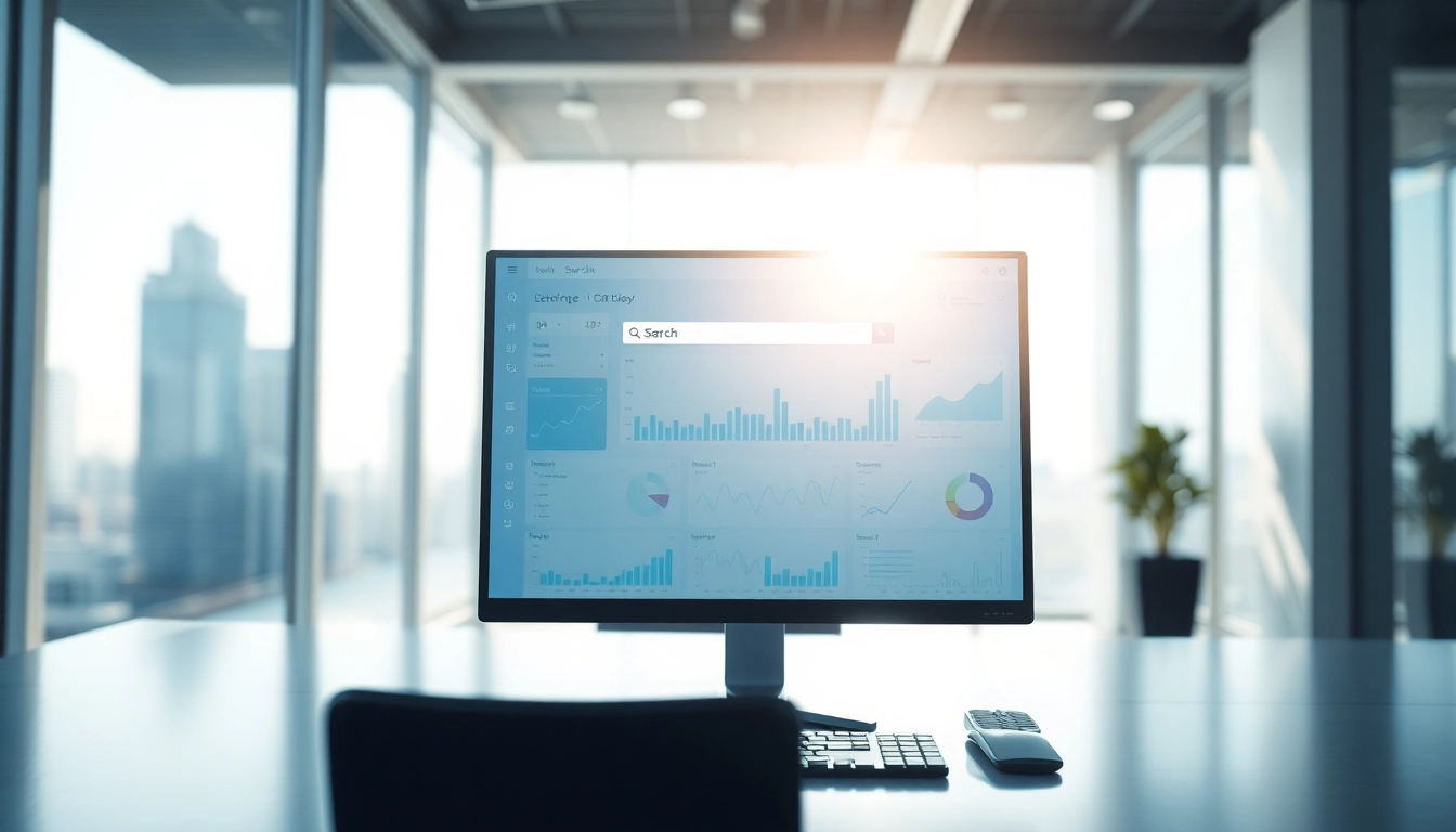 Enhance productivity with enterprise search AI in a modern office setting featuring analytical data.