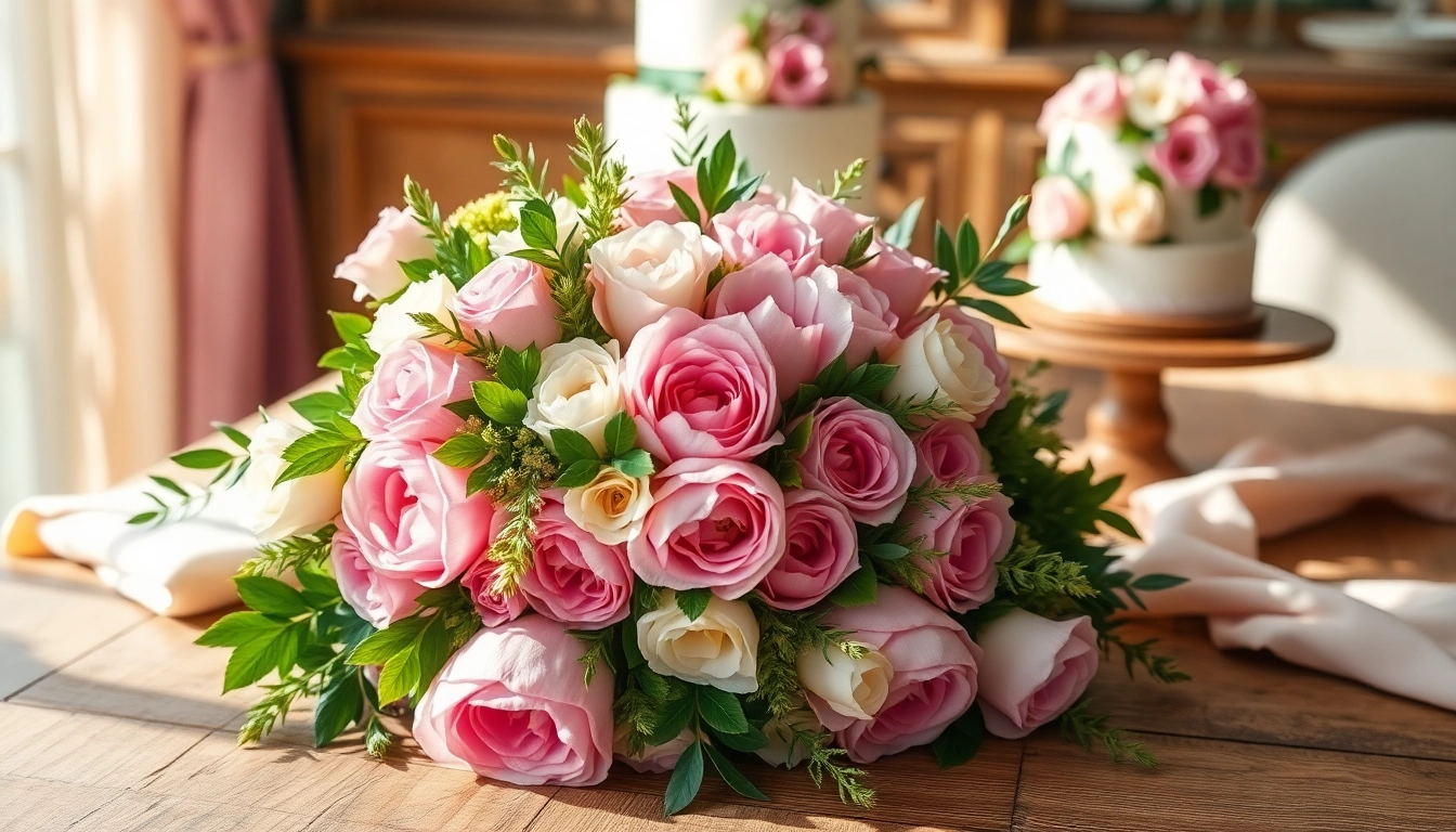 Beautiful wedding flowers arranged in a romantic setting with vibrant colors and textures.