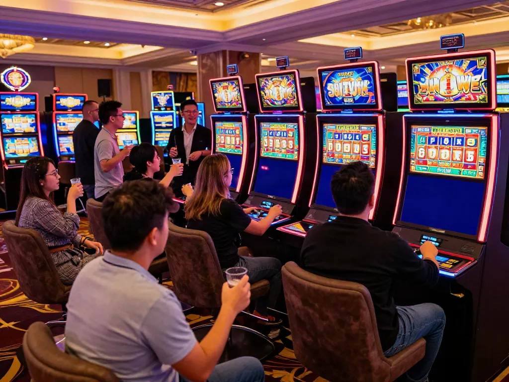Merayakan kemenangan dengan permainan slot777 di kasino mewah.