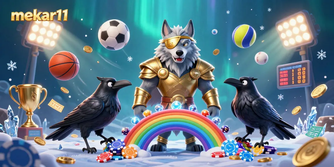 Mekar11 showcases players winning with a dynamic illustration of Norse mythology characters amid sports betting elements.