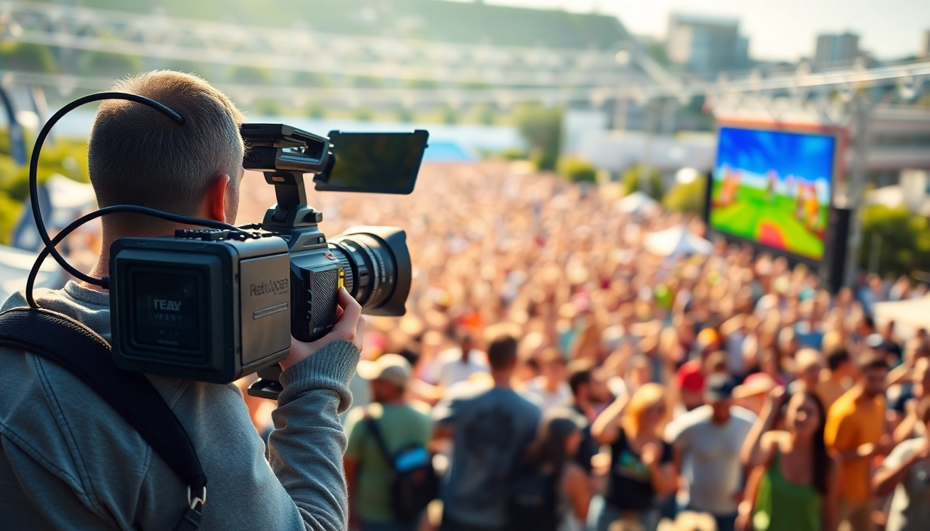 Videographer working at Oronto video production company during a vibrant outdoor event.