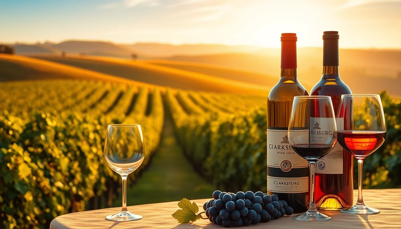 Sample Clarksburg wines at a vineyard table setting with a picturesque background.
