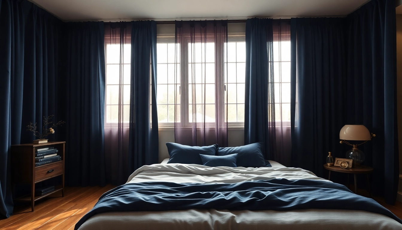 Verduisterende gordijnen creëren een rustige sfeer in een gezellige slaapkamer met elegante decor.