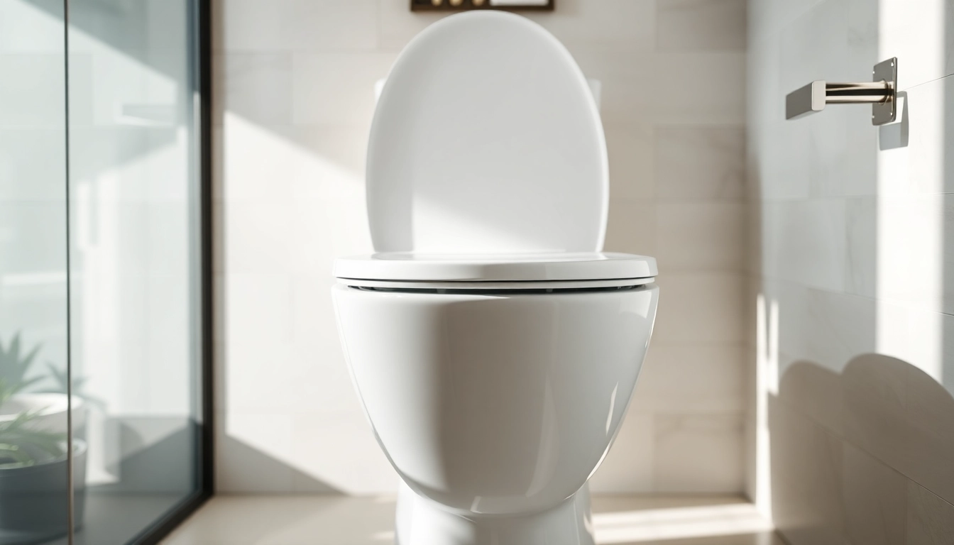 Il copri wc moderno in un elegante bagno minimalista, con tonalità morbide e dettagli in ceramica.