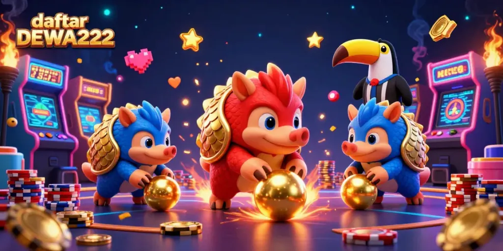 Experience thrilling gameplay with daftar DEWA222 as rival pangolins battle through casino symbols.