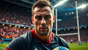 Jamie George showcasing determination and skill on the pitch at https://diknews.co.uk/jamie-george/ during an intense rugby match.