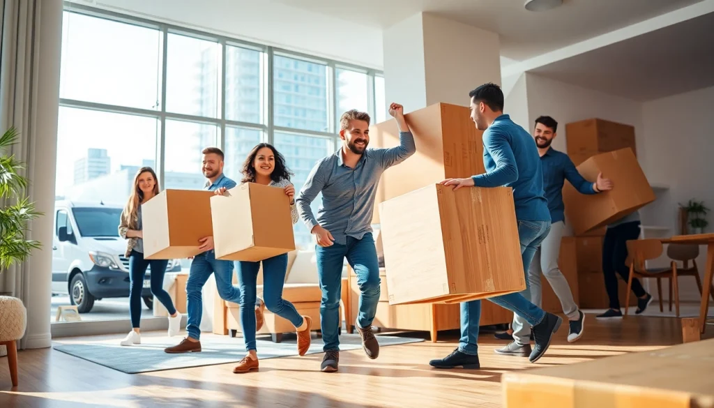Professional movers working efficiently in a Toronto apartment, showcasing teamwork and organization.