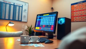 Menikmati togel online di area kerja yang nyaman dengan tabel angka dan tiket.