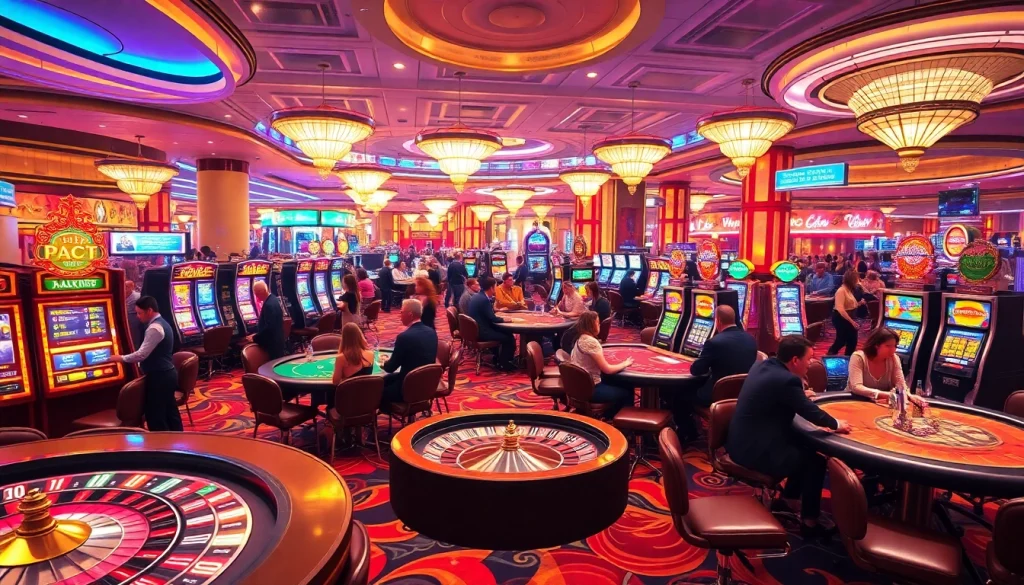 Casino gaming scene featuring KJC brand elements, showcasing vibrant tables and exciting players.