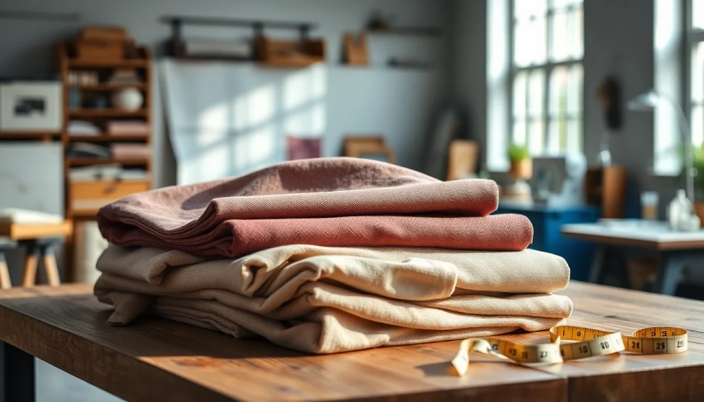 Punta di Roma stoffen met diverse texturen en kleuren op een stijlvolle tafel.