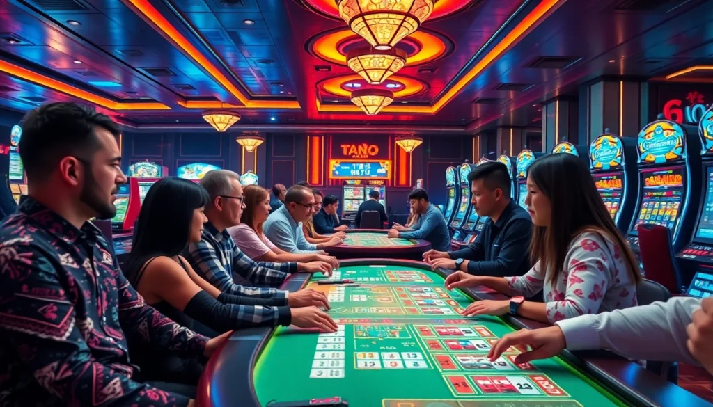 Menampilkan pengalaman perjudian situs toto macau di kasino yang ramai dan penuh warna