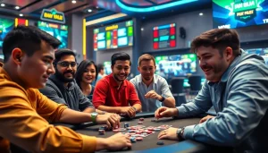 Pemain serius bermain bandar bola game di lingkungan yang modern dan penuh cahaya.