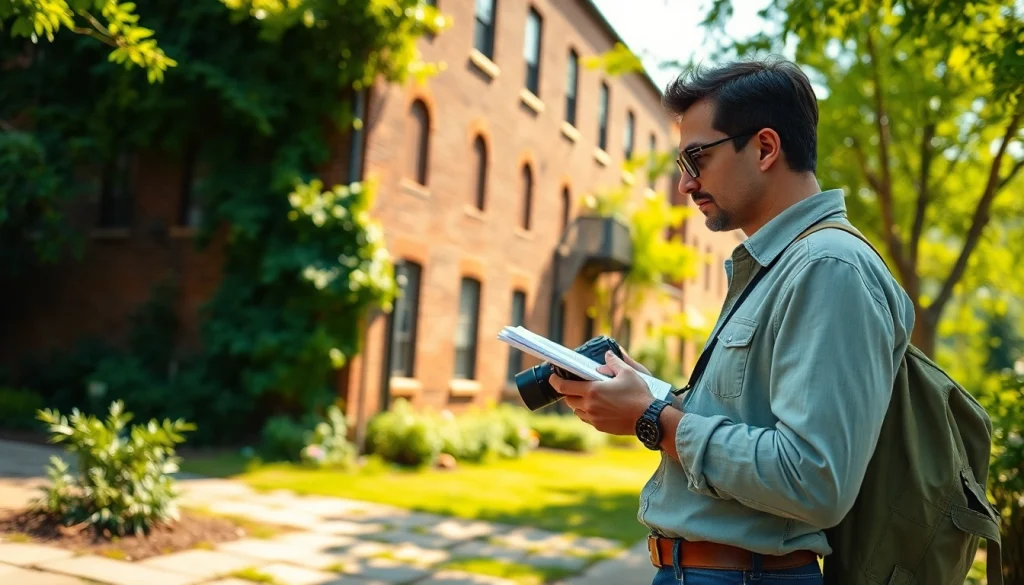 Engaging in location scouting for photography amidst a vibrant urban backdrop.