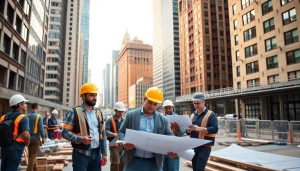 Manhattan Commercial General Contractor managing a bustling construction site in an urban environment.