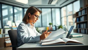 Analyze multilingual documents at https://www.elitetranslingo.com in a modern office.