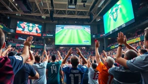 스포츠중계 생중계를 즐기는 팬들과 고화질 스크린