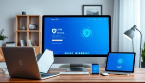 快连官网 interface on a sleek computer, promoting secure and fast VPN connections.