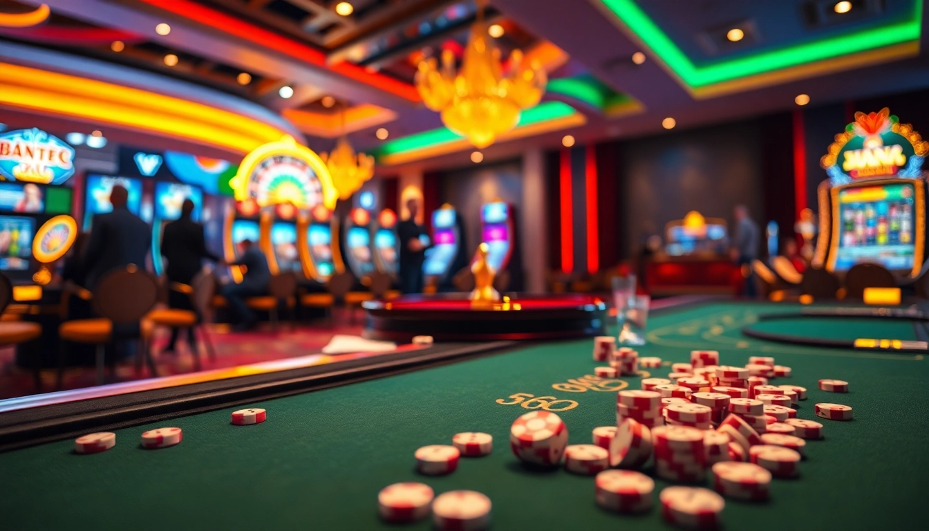 Engaging gambling scene highlighting vn88's exciting casino atmosphere with poker chips and roulette wheel.