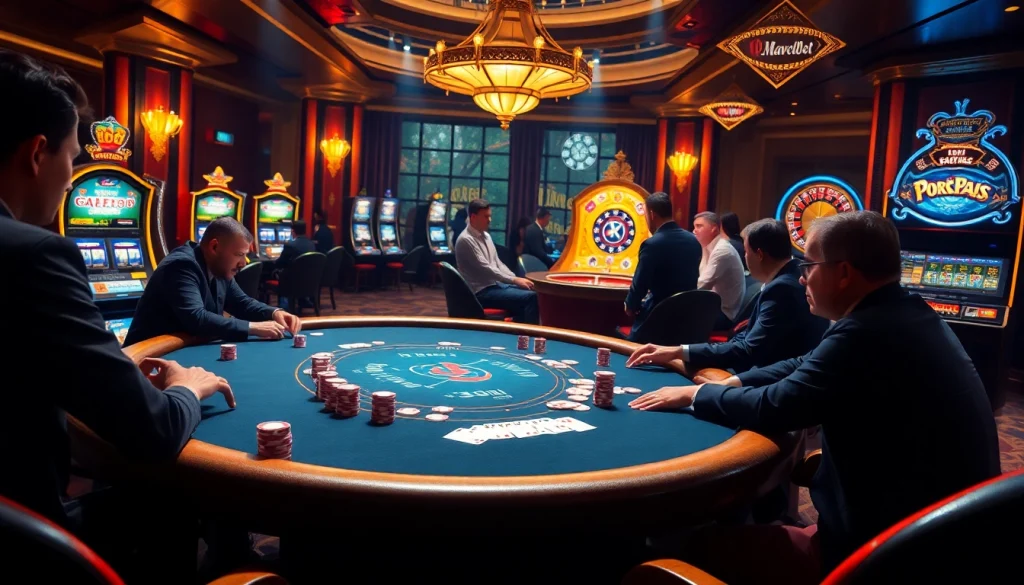 Marvelbet casino scene showcasing poker chips and intense gameplay atmosphere.