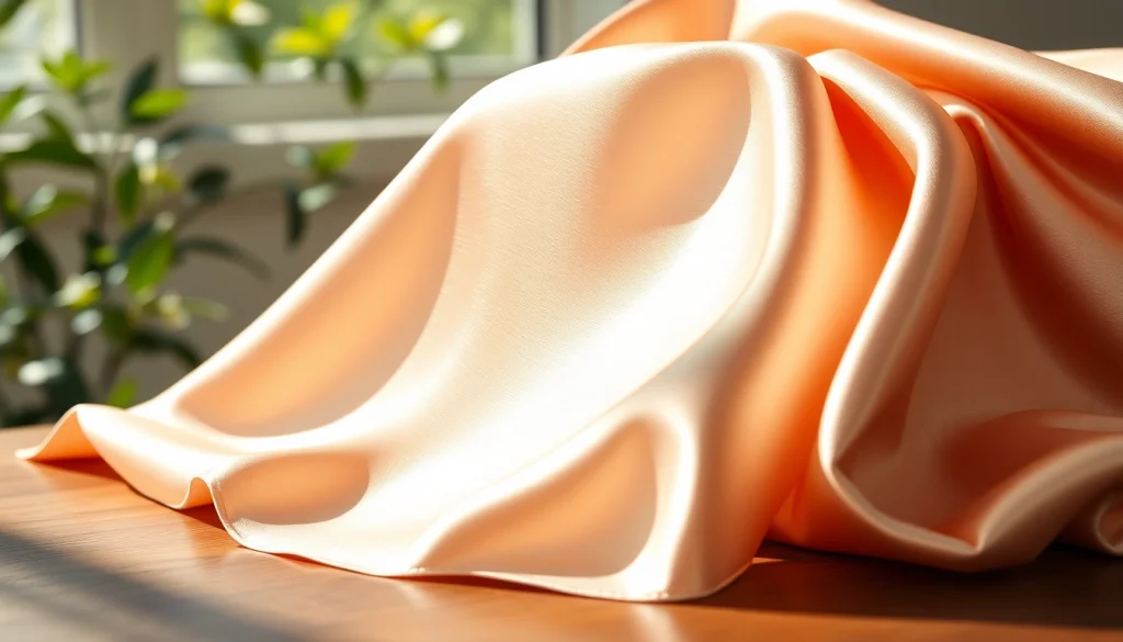 Bekijk satijn stof met een glanzende textuur en zachte kleuren.