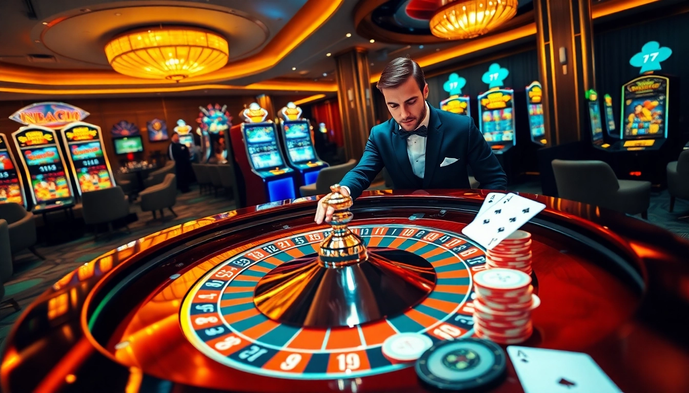 Experience high-stakes excitement at Bin88 casino with vibrant gaming tables and roulette action.