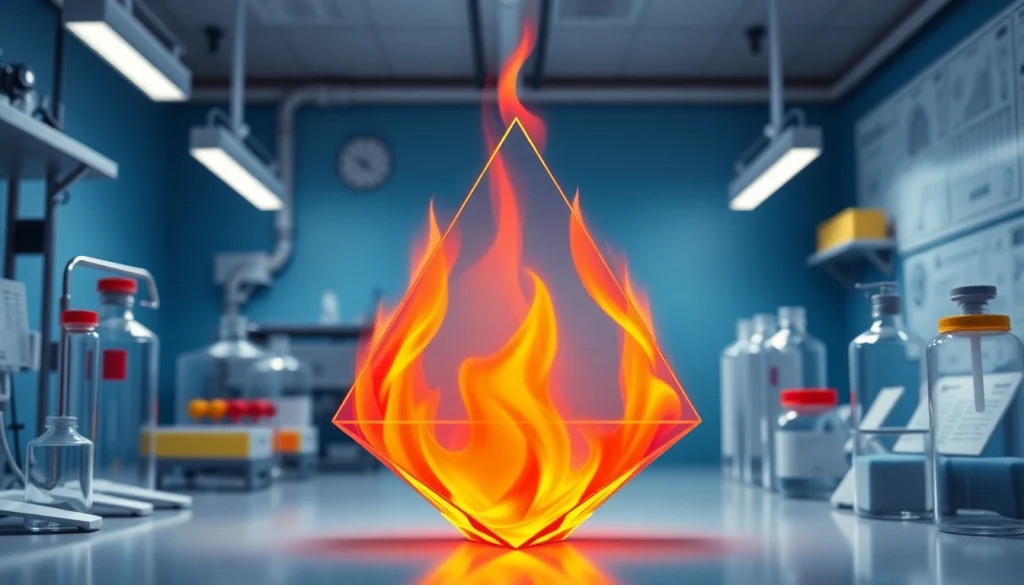 Visual representation of the fire tetrahedron illustrating its four key components in fire safety.