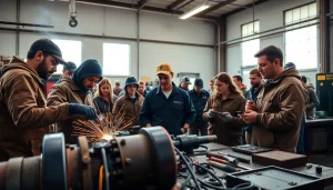 Students learning at a Trade School In Tennessee with equipment, showcasing hands-on skills.